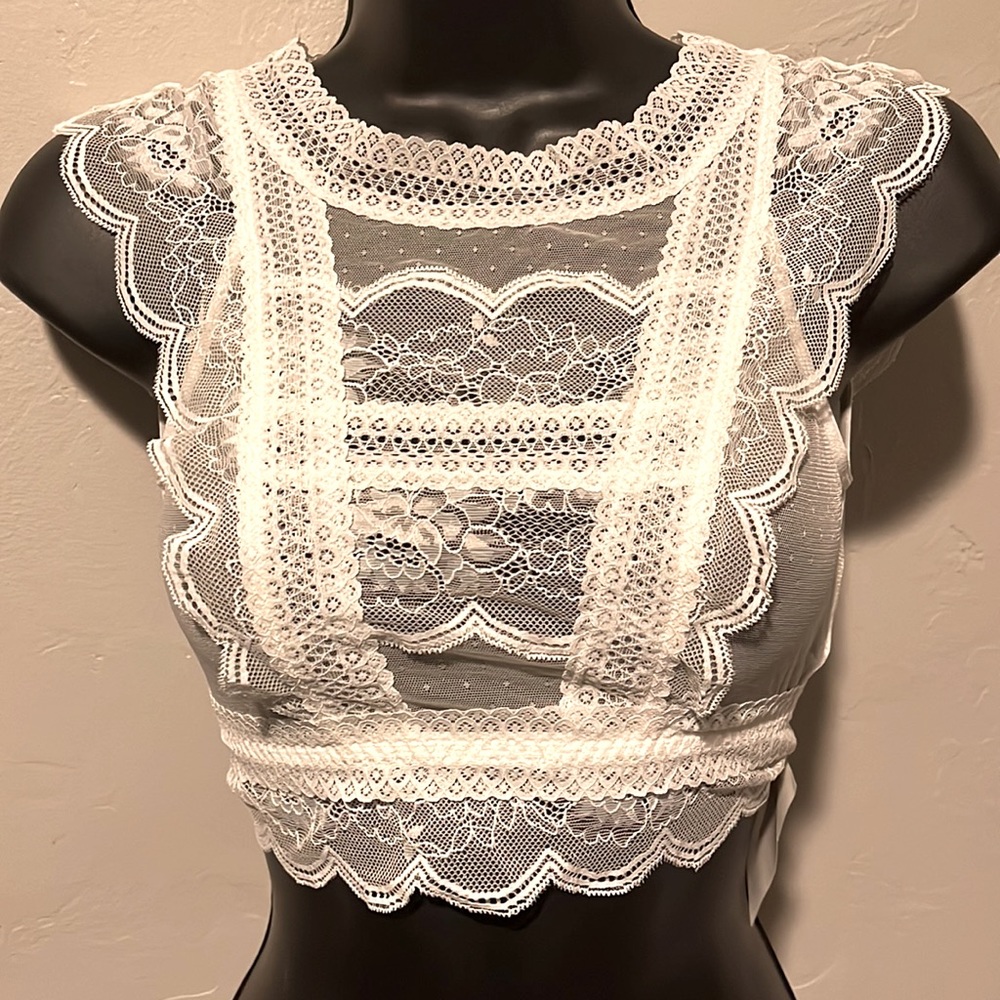 Lace Sheer High Neck Crop Top